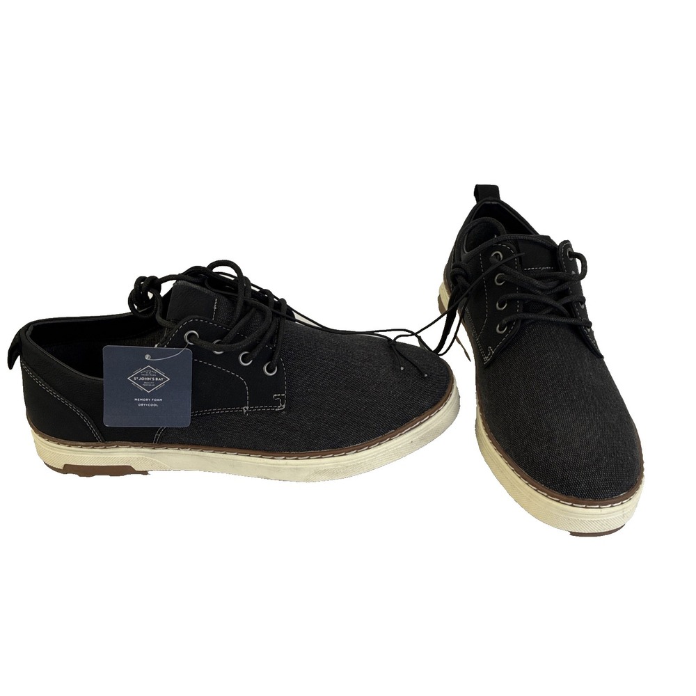 St. John's Bay Mens Black Canvas Lace-Up Sneakers Comfort Memory Foam Size 10.5M